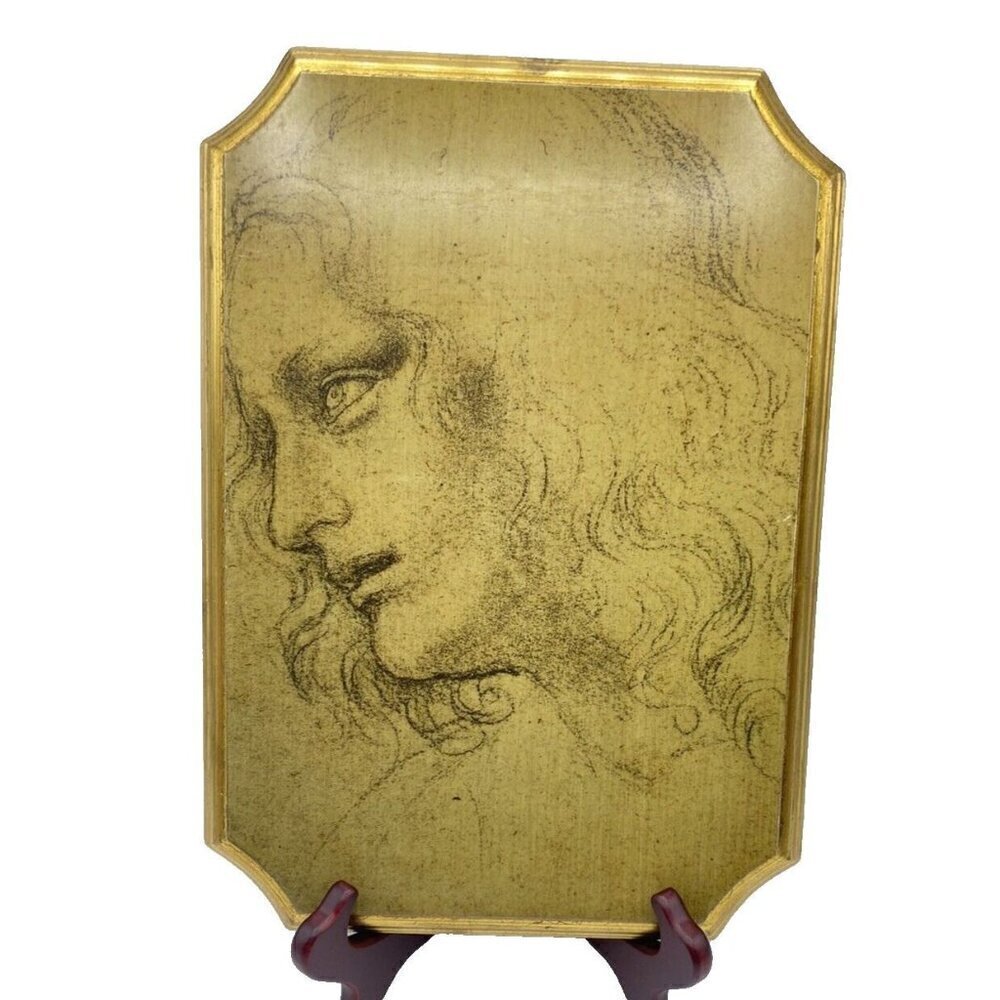 Leonardo Da Vinci Reproduction Art Print On Wood Made In Italy Bevel Gold Tone